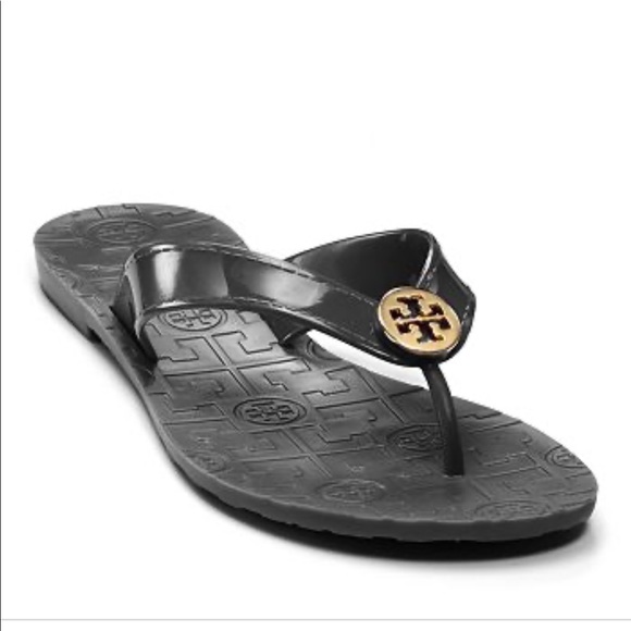 tory burch black leather flip flops